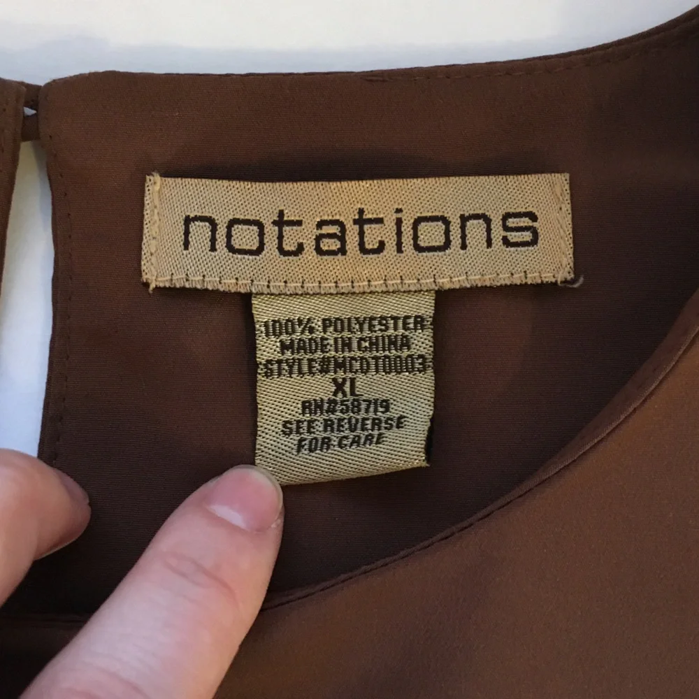 Notations Brown Layering Office Sleeveless Blouse, Women's XL - Picture 4 of 7